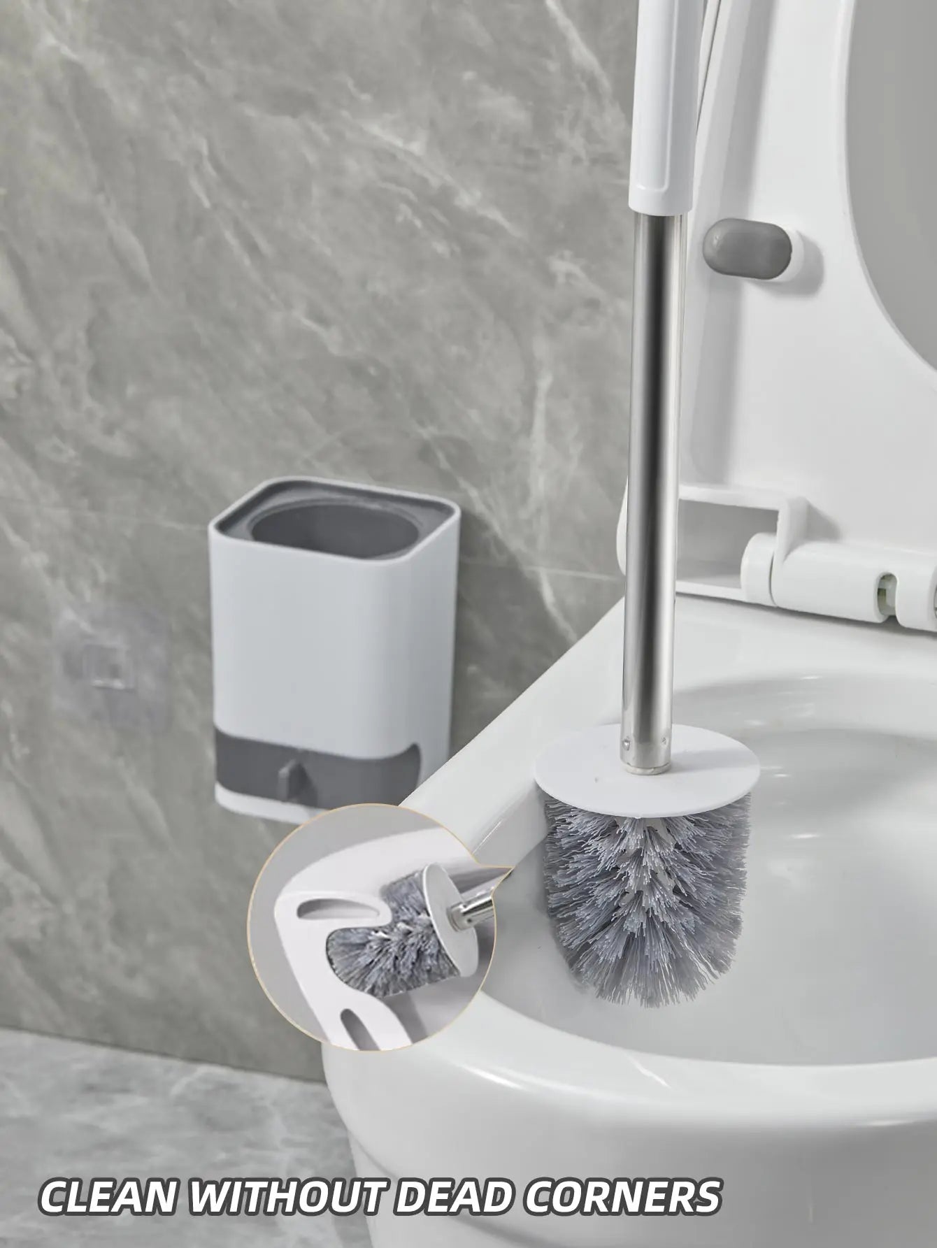 Punch-Free Wall Mounted Toilet Brush with Drainable Base Long Handle Plastic Toilet Cleaning Brush Bathroom Accessories