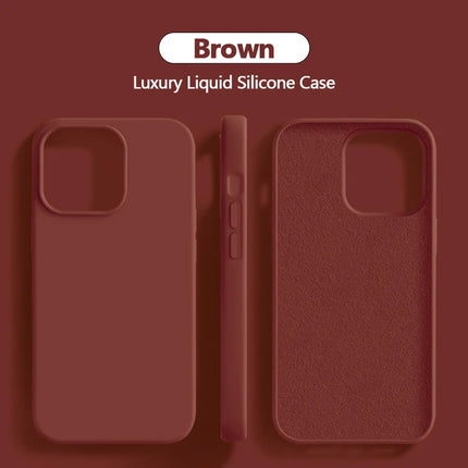 Original For iPhone 15 14 13 12 11 Pro Max Mini Case Liquid Silicone Soft Cover XR X XS 8 Plus Shockproof Protective Phone Cases