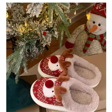 2024 New Christmas Cotton Slippers For Woman Cute Cartoon Deer Anti-slip Girls Indoor Home Floor Shoes Fashion Party Slides
