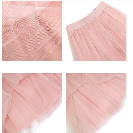 3 Layers Tulle Skirts Womens Black Gray White Adult Tulle Skirt Elastic High Waist Pleated Midi Skirt