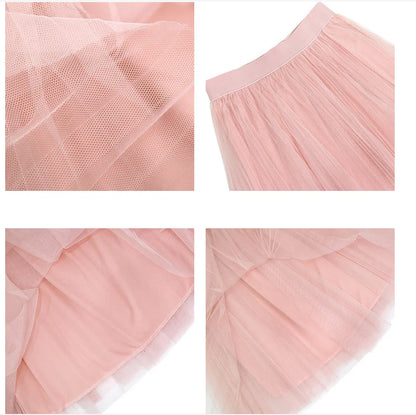 3 Layers Tulle Skirts Womens Black Gray White Adult Tulle Skirt Elastic High Waist Pleated Midi Skirt