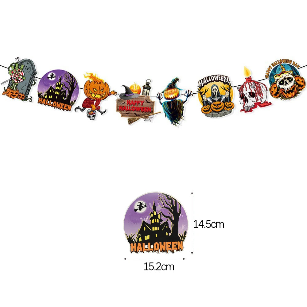 Halloween Hanging Banner Garland Bunting Pumkin Ghost Bat Paper Banner Door Hanging Ornaments Halloween Xmas Party Decoration