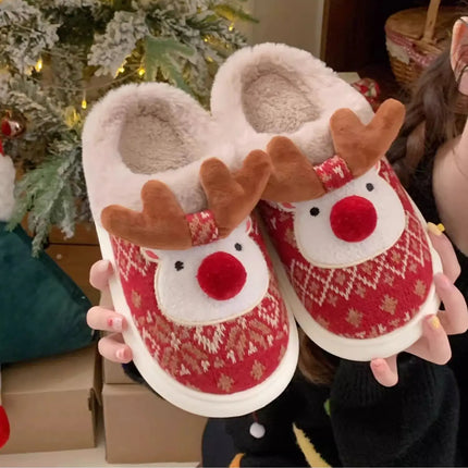 2024 New Christmas Cotton Slippers For Woman Cute Cartoon Deer Anti-slip Girls Indoor Home Floor Shoes Fashion Party Slides
