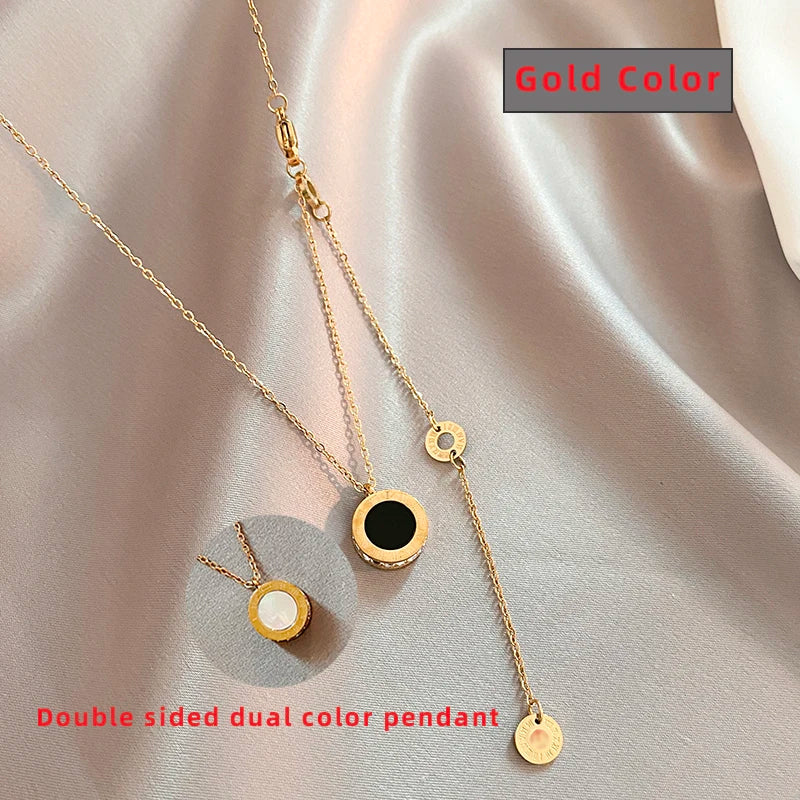 Classic Fashion Stainless Steel Roman Digital Wafer Pendant Necklace 2025 Fashion Jewelry Christmas Party Women's Sexy Necklace