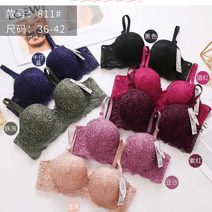 Lace Bra for Women Big Cup 1/2 Sexy Floral Underwire Underwear Ladies Push Up Thin Bra Half Cup 36-42C Black Gather Brassiere