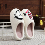Horror Thriller Movie Michael Myers Halloween Embroidered Stuffed Home Thick-Soled Plaid Stuffed Cotton Slippers Cute Warm Anti-Slip Indoor Slippers for Gifts