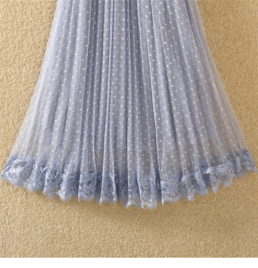 Tutu Tulle Long Maxi Skirt Women Fashion 2023 Korean Cute Pink High Waist Pleated Skirt Mesh Female Lady Aesthetic Faldas