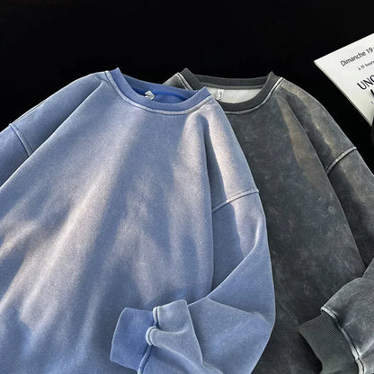 New Autumn Round Neck Washed  Men's Hoodie Sweatshirt  Couple Long Sleeve Loose Europe and America Street Boy Pullover Sweater