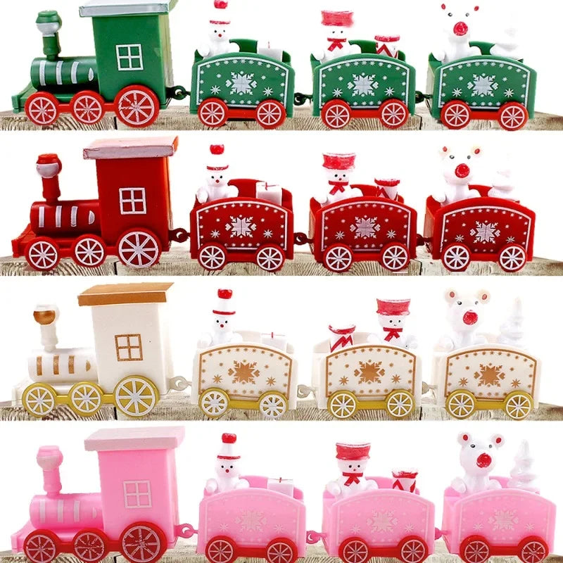 Wooden Train Christmas Ornaments Santa Cake Decoration Merry Christmas Navidad New Year Party Table Decoration Kids Gifts Toys