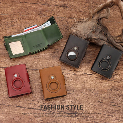 Anti-scan Magnet Credit Card Holder Wallet Genuine Leather Automatic Pop Out Aluminum Smart Wallets Luxury AirTag Purse Set