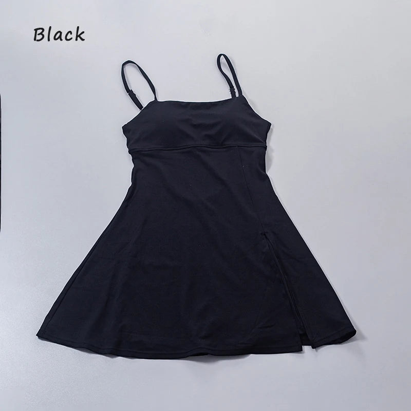 QINACTIVE Women's sports beautiful back dress Removable chest cushion cushion breathable outdoor yoga tennis skirt