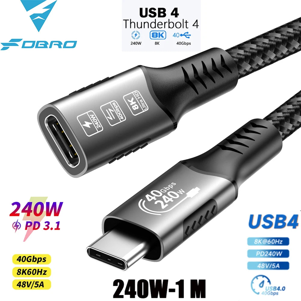 8K USB4 Typ e C Cable 40Gbps 240W PD3.1 QC4.0 For Samung Thunderbolt 4 Fast Charging Cable Thunderbolt3 USB C to C Data Transfer