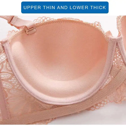 Lace Bra for Women Big Cup 1/2 Sexy Floral Underwire Underwear Ladies Push Up Thin Bra Half Cup 36-42C Black Gather Brassiere
