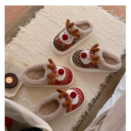2024 New Christmas Cotton Slippers For Woman Cute Cartoon Deer Anti-slip Girls Indoor Home Floor Shoes Fashion Party Slides