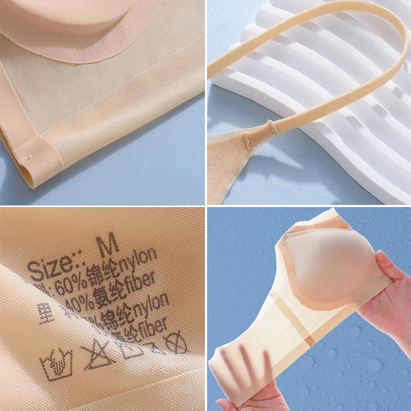 Ultra-thin Ice Silk Padded Bra Seamless Underwear Women's Thin Section  Sling Beautiful Back Vest Tops Big Chest Small Sleep Bra