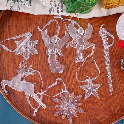 24/2pcs Crystal Clear Snowflake Christmas Tree Pendants Icicle Decorations For Holiday Winter Party Transparent Hanging Ornament