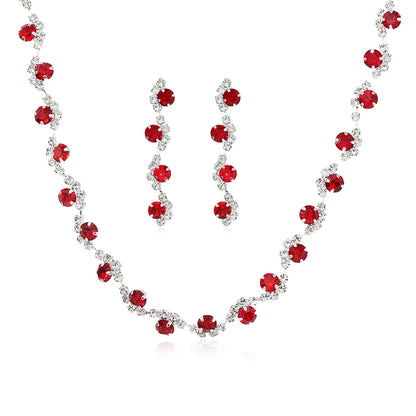 3 PCS Hot Selling Autumn and Winter Exquisite Colorful Rhinestone Necklace Earring Set Simple and Versatile Collar Chain Neckcha
