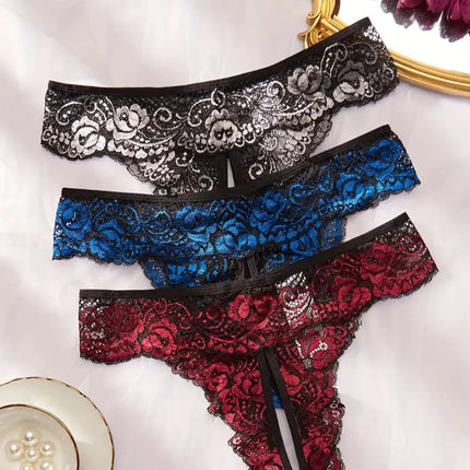 Transparent Lace Romantic Floral Thong Soft & Seductive Open Crotch Women's Underwear Sexy G-string Comfortable Female Lingerie
