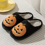 Smile Pumpkin Halloween Women's Slippers Winter Indoor Cartoon Comfort Home Bedroom Soft Causal Flat Plush Shoes for Gift