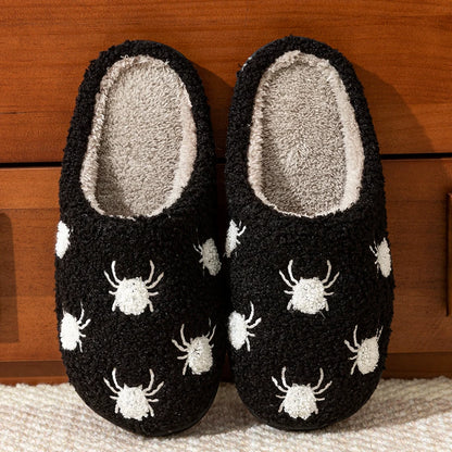 Women Halloween Fashion Cute Little Spider Winter Slippers Indoor Warm Comfort Soft Sole Non Slip Leisure Bedroom Plush Shoes