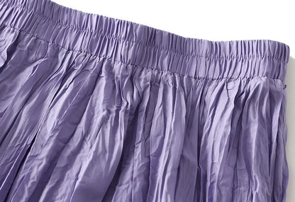 UCXQ Simple Luxury Multi Solid Colors Pleated Skirt For Women's Large Hem Folds A-line Skirts Female 2024 Spring Autumn 23A7004