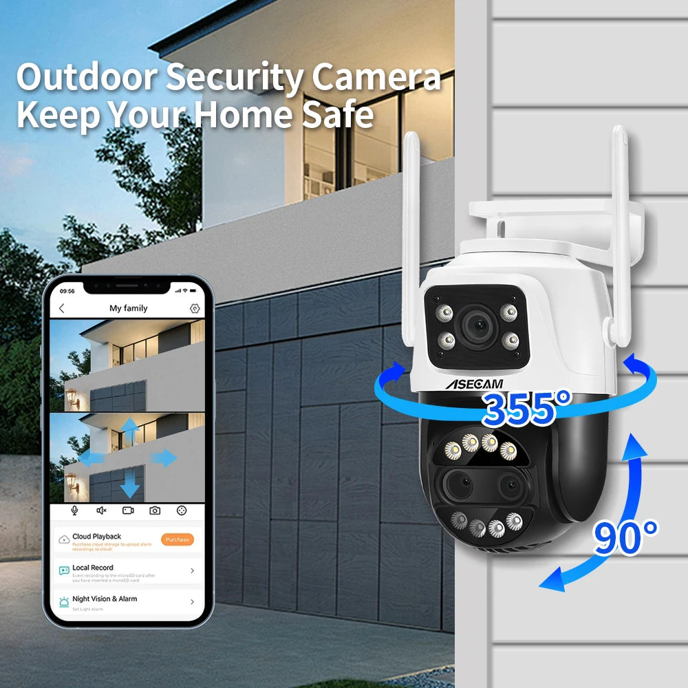 ASECAM 12MP 6K Wifi Camera 8X Zoom Dual Screen Ai Human Detect Auto Tracking CCTV Outdoor Security Surveillance Camera iCSee