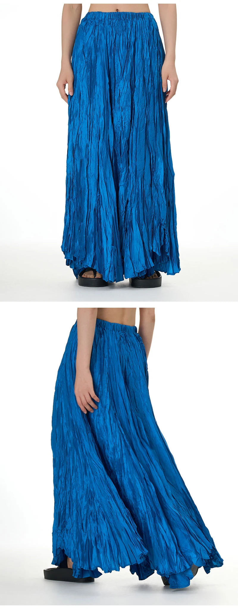 Casual Womens Solid A-Line Long Skirt Tulle High Waist Pleated Y2K Skirt Elegant Ladies Wild Dating Maxi Skirts Drop Streetwear