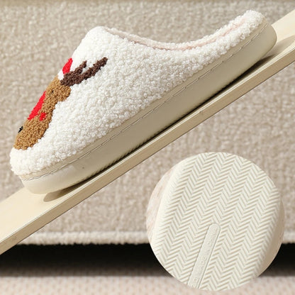 Autumn Winter Women's Christmas Slippers Men Soft Home Bedroom Flat Sandals Female Cute Plush Slides Couple Non-Slip Warm Shoes