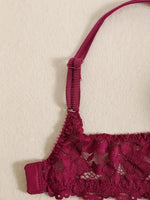 1 Set Elegant Erotic Lace Embroidery Breathable Fabric Lingeries : Push-Up Bra, Low Waist Sheer Panty - Ultimate Valentine's Day