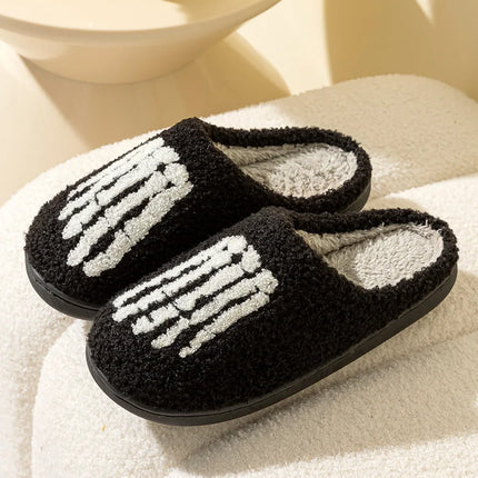 Fashion Halloween Slippers Indoor Warm Winter Cute Skull Toes Funny Women Slipper Soft Sole Anti-slip Home Plush Shoes for Gift
