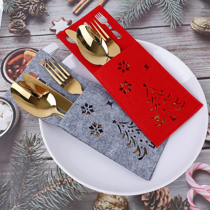 4Pcs Xmas Cutlery Bag Tableware Fork Knife Storage Organizer Dinnerware Cover For Christmas Navidad New Year Table Decorations