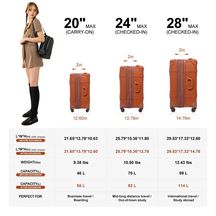 Urecity Vintage Luggage Sets Luxury Suitcase Set For Men & Women Retro Luggage with Double Spinner Wheels Rolling Suitcases Hot