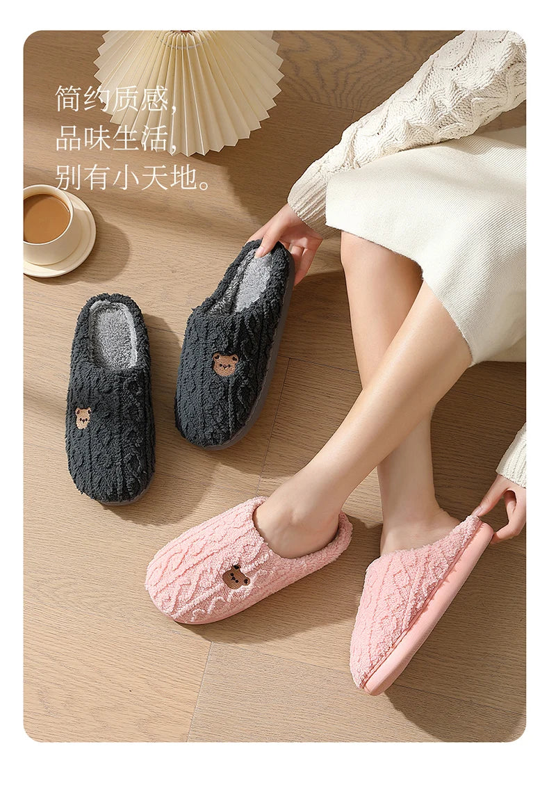 QYCKABY Women's Lovely Simplicity Fur Slippers Unisex Home Comfortable Plush Lined Slip On Shoes, Mens Warm Autumn Winter Slides