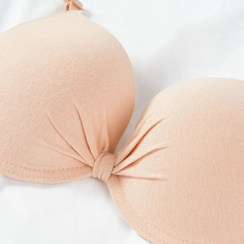 Bras Sexy Women Cotton Gathered Bra Deep V Underwire Ladied Brassiere Push Up Lingerie Solid Bras Backless Intimate Underwear