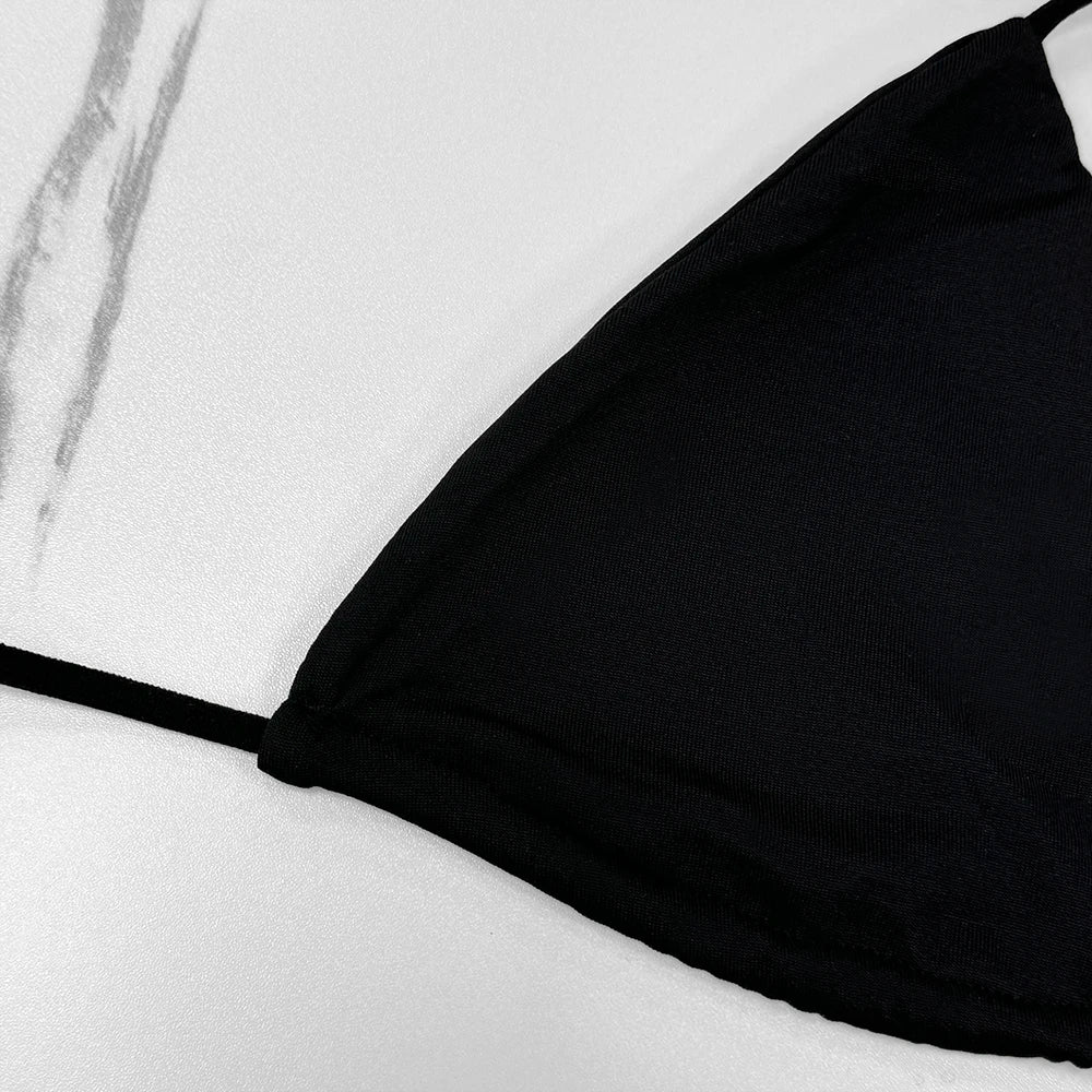 2025 New Women's Solid-color Separate Beach Wear Sexy Halter Three-point Bikini Backless Adjustable Lace-up Swimsuit