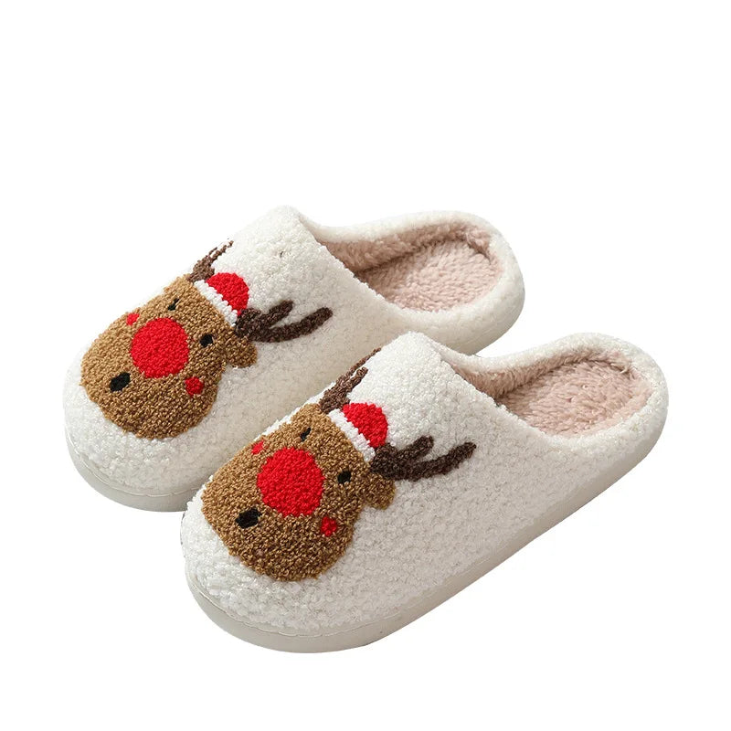 Autumn Winter Women's Christmas Slippers Men Soft Home Bedroom Flat Sandals Female Cute Plush Slides Couple Non-Slip Warm Shoes