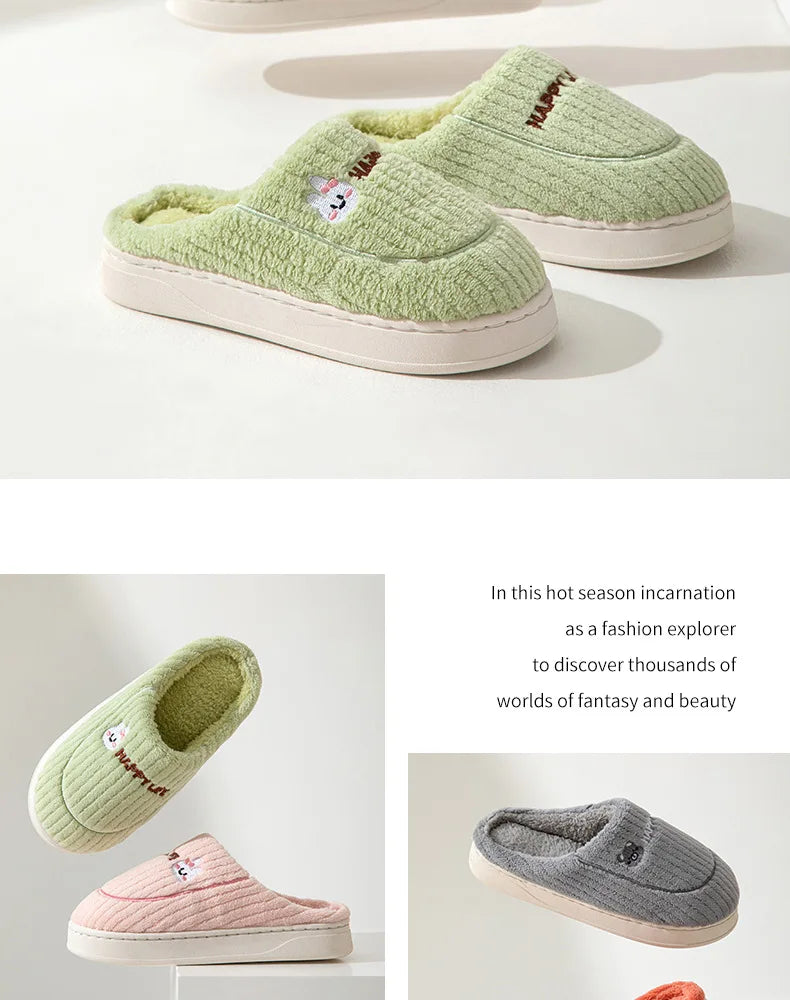 Thick Sole Home Outside Indoor Men and Women Couples Winter Household Warm Fluffy Slippers High Heels Plush Cotton Shoes Ladies