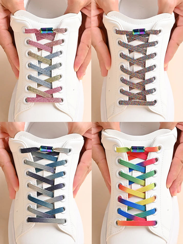 1Pair No Tie Shoe Laces Colorful Buckle Shoelaces Pearl Light Colorful Fashion Without Ties Elastic Laces Sneaker Kids Adult