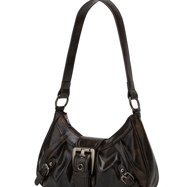 Y2K Retro Style Shoulder Bag, Maillard Pleated Rivet Armpit Bag, Fashionable Ladies Cool Leather Shoulder Bag