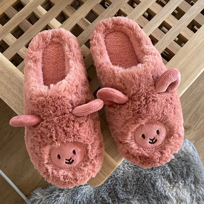 Women Home Fluffy Slippers Platform Anti Slip Comfortable Warm Shoes Cute Sheep Outdoor Couple Slippers Women Men Ladies Shoes