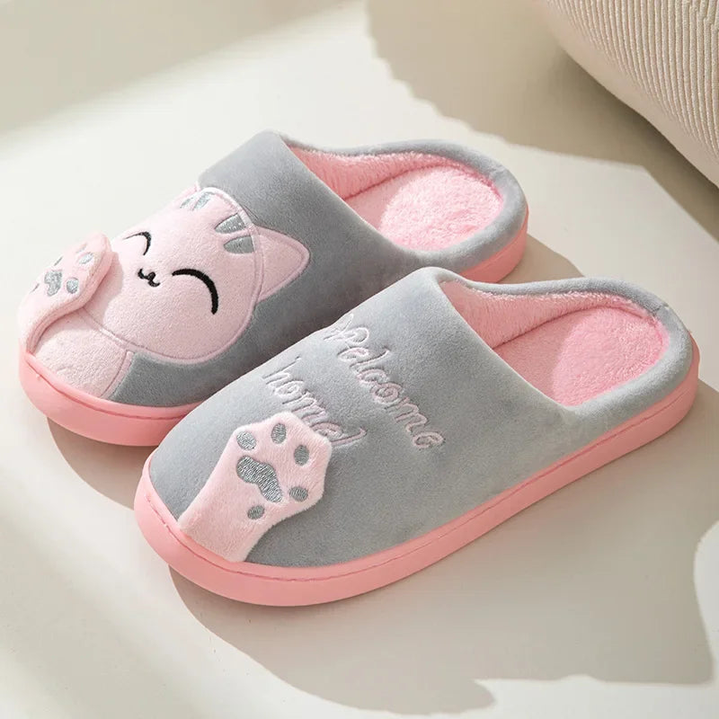 Cotton slippers female autumn and winter new fortune cat Korean version cute warm adult couples cotton slippers for men and wome