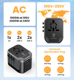 ASOMETECH International Travel Adapter USB Charger 2 USB and 2 Type C Port All-in-one Wall Charger for US EU UK AUS Travel