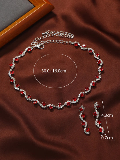 3 PCS Hot Selling Autumn and Winter Exquisite Colorful Rhinestone Necklace Earring Set Simple and Versatile Collar Chain Neckcha