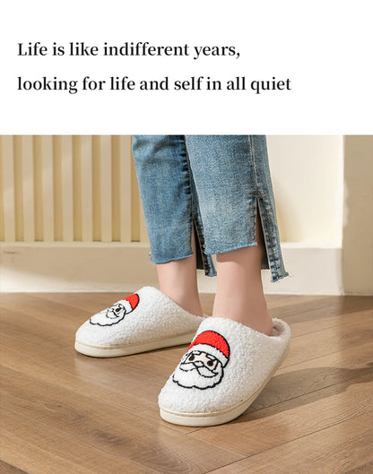 Christmas Home Warming Slippers for Women in Autumn and Winter Indoor Slip-Resistant Plush Home Shoes with Christmas Hat Unisex