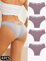 4PCS Women's Cotton Briefs Sexy Female Underpants Elasticity Comfortable Underwear Panties Lingerie S-XL  Solid Color Intimate