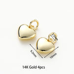 4pcs/lot 14K 18K Gold Plated Heart Charm with Jump Ring Necklace Making Supplies Solid Love Pendant For DIY Jewelry Accessories