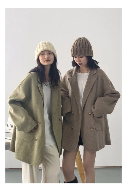 CHIC VEN Women's Woolen Coats Loose Casual Double Breasted Retro Double-sided Jacket Office Lady Outerwear Autumn Winter 2023