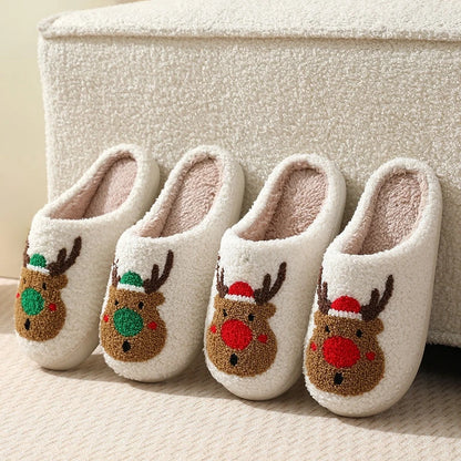 Autumn Winter Women's Christmas Slippers Men Soft Home Bedroom Flat Sandals Female Cute Plush Slides Couple Non-Slip Warm Shoes
