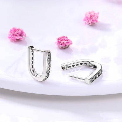 Genuine 925 Sterling Silver Love Feather Earrings Fit Original Charms Hoop  For Women girls Stud Earring Fine Jewelry Gifts