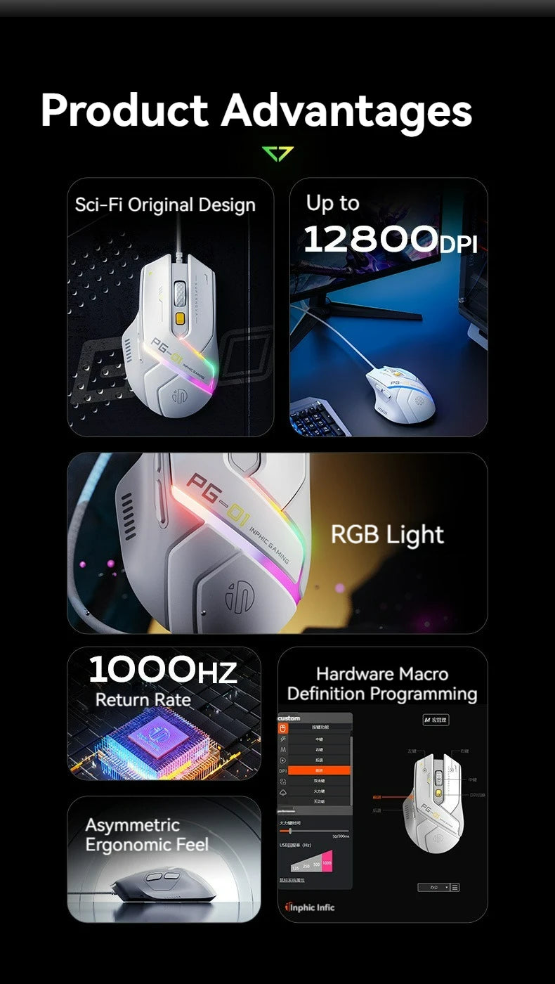 Inphic Pg1 Wired Mouse Gaming Mouse RGB Light Emitting   Macro Programming 12800DPI  6 Keys Computer Mouse For Office Home